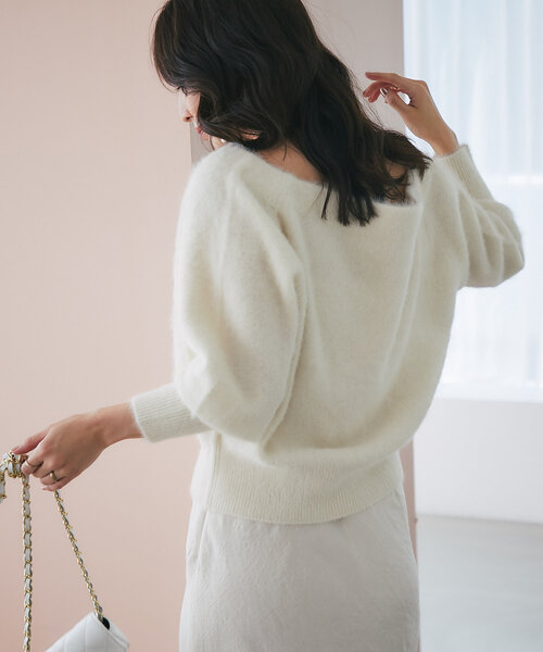 セール】ヘアリーウールカシミヤ混オフショルニット（ニット/セーター