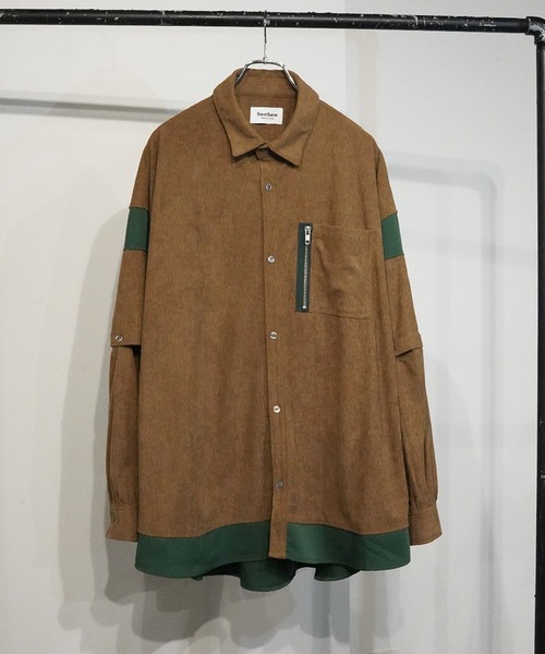 セール】【UNISEX】CORDUROY 2WAY BLOCK SHIRTS/コーデュロイ2WAY