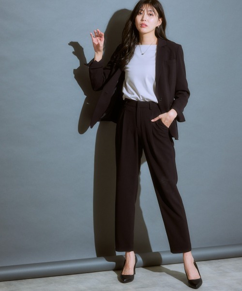 洗える】タテヨコストレッチテーラードパンツスーツ（ジャケット＋9分