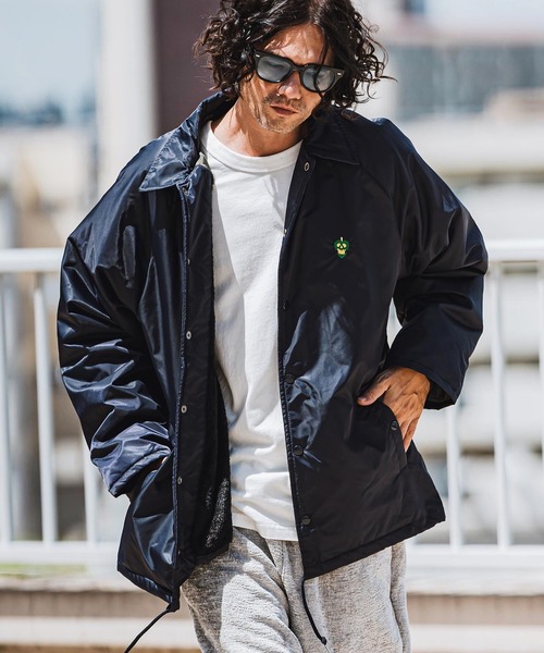 mj10319- Skull×Appleワンポイント刺繍コーチジャケット（ナイロン