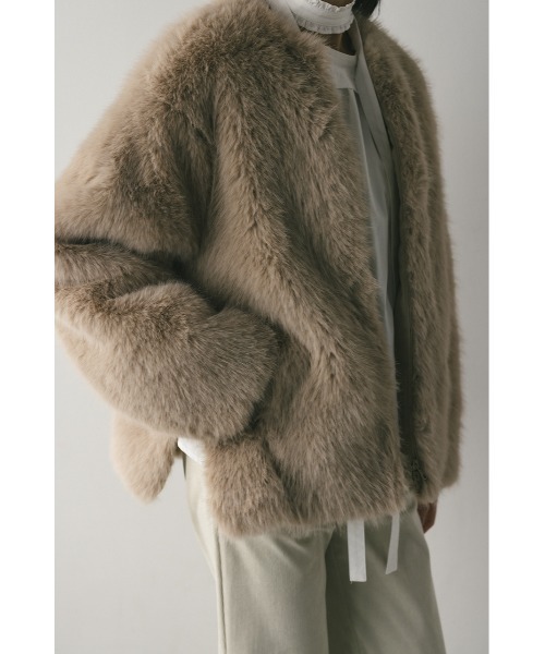 セール】ノーカラーファージャケット（ノーカラージャケット