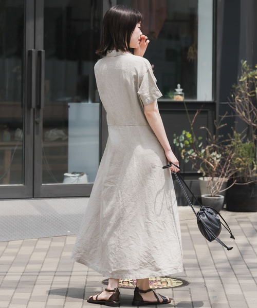 かぐれ（カグレ）の「リネンオープンカラーシャツワンピース