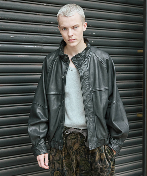 セール】シープ レザー ウォッシュド スタンド ブルゾン（ライダース