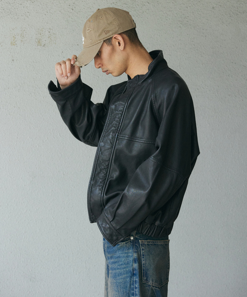 セール】シープ レザー ウォッシュド スタンド ブルゾン（ライダース