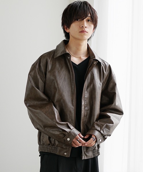 MinoriTY】シンセティッククラシックPUレザービッグブルゾン ショート