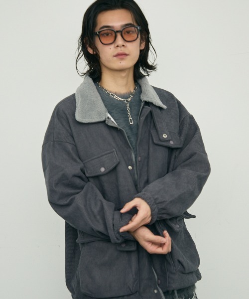 セール】boa collar corduroy blouson military jacket / ボア襟付き