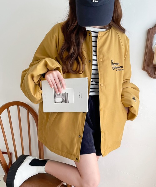 セール】《JAVAジャバ 別注》ロゴ刺繍中綿ノーカラーオーバーサイズ