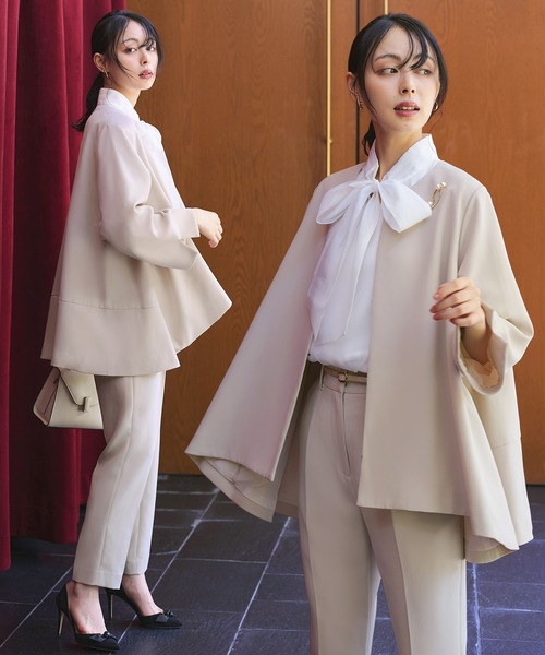 2点セット ｜ ノーカラー フレア ジャケット ＆ テーパードパンツ