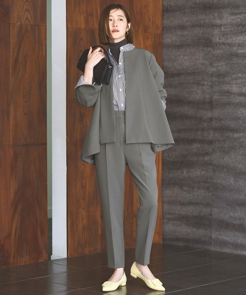 2点セット ｜ ノーカラー フレア ジャケット ＆ テーパードパンツ