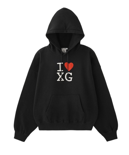 X-girl（エックスガール）の「I LOVE XG LOGO SWEAT HOODIE（パーカー