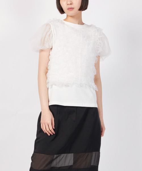 CLANE（クラネ）の「CLANE TULLE VEST LAYERED TOPS（Tシャツ