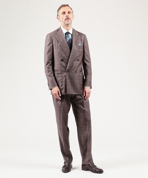 セール】ストレッチウール 4Bダブルブレステッドスーツ Dormeuil