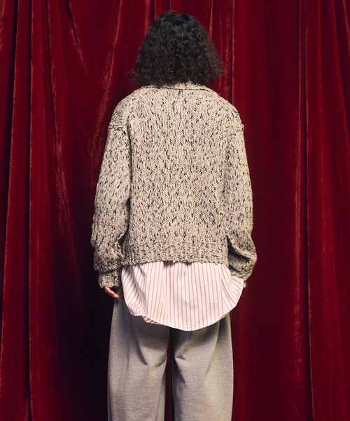 UNISEX》Slub Yarn Prime-Over Collared Cardigan/スラブヤーン