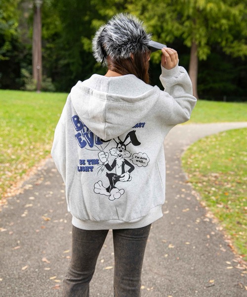 セール】《バックキャラ×ゆるストリート》レディース 裏起毛 ジップ