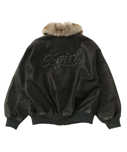 EMBOSSED LOGO PATCH DISTRESSED FAUX LEATHER JACKET（ブルゾン）｜X