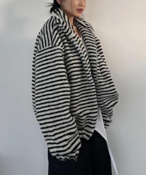 ストライプ柄ハイネックフリースジャケット（その他アウター