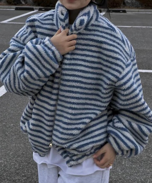 ストライプ柄ハイネックフリースジャケット（その他アウター