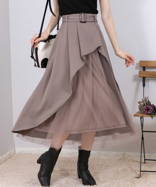 セール】チュール使い アシンメトリー スカート（スカート）｜pumpkin