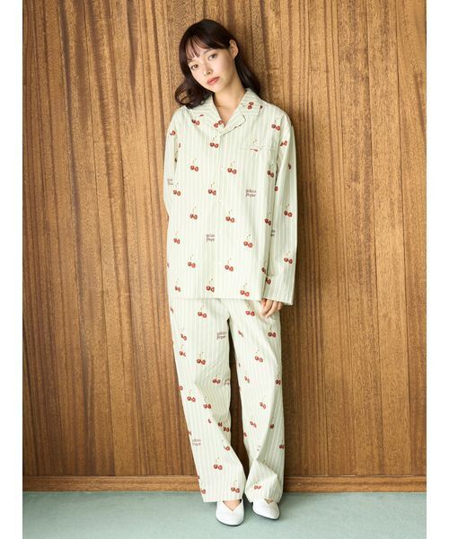 セール】【UNISEX】チェリー柄シャツ（ルームウェア/パジャマ