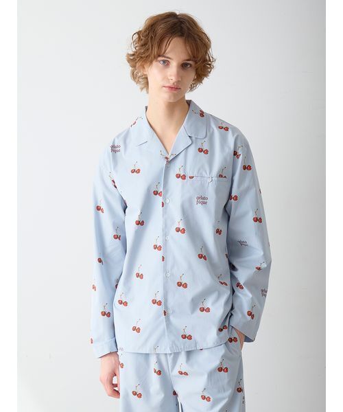 セール】【UNISEX】チェリー柄シャツ（ルームウェア/パジャマ