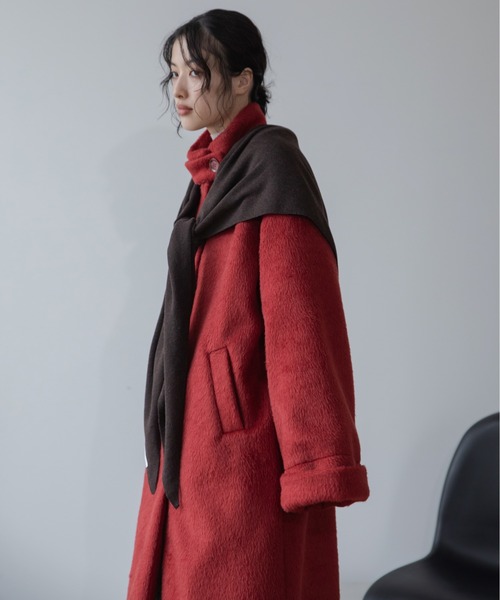 オーバーシャギーウールライクロングコート（ステンカラーコート