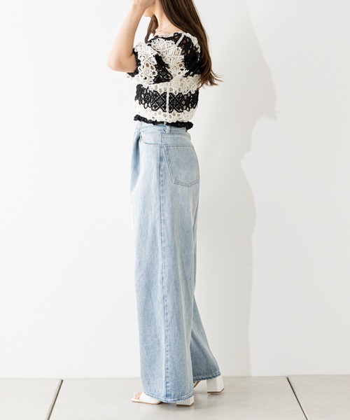 Chico（チコ）の「ボックスタックワイドデニムパンツ（デニムパンツ