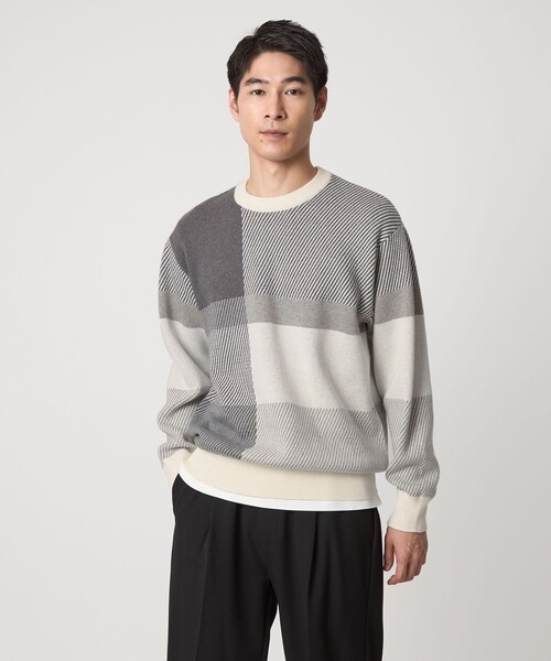 セール】カラー ブロック ジャカード クルーネック ニット（ニット