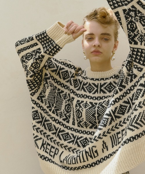 セットアップ対応 カウチン柄ニット（ニット/セーター）｜manana