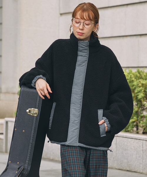 ボア×ナイロン リバーシブル スタンド オーバーサイズブルゾン MONO