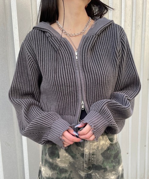 セール】ダメージニットZIPパーカー（ニット/セーター）｜repipi