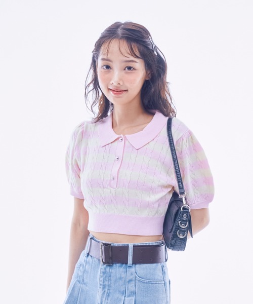 IONA - ボーダーニットポロ made in INTER FACTORY（ポロシャツ