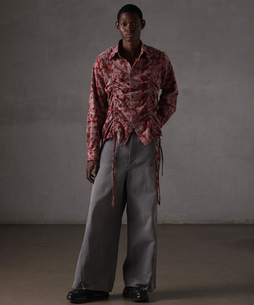 GRANCY】Shirring Design Bleach Check Shirt / シャーリングデザイン