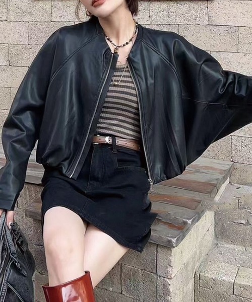 セール】(トレンドのショート丈、ワイドシルエット) 衿無し ワイド