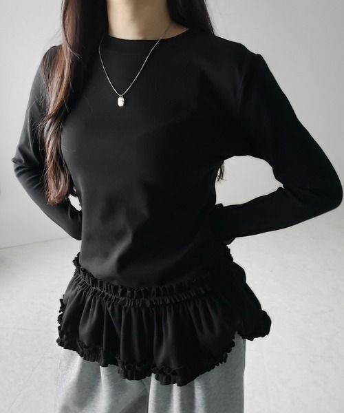 3color 】裾フリルレイヤード長袖トップス ／ hem frill layered long