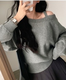 ニット/セーター（グレー/灰色系・オフショルダー）ファッション通販