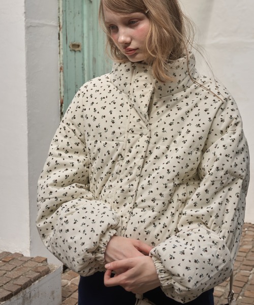 小花柄コーデュロイ中綿ジャケット/small floral corduroy cotton