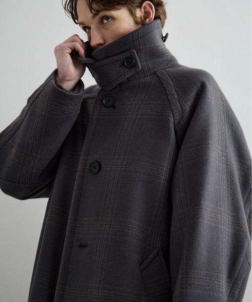 Super140s メルトンオーバーサイズバルカラーコート【チェック柄