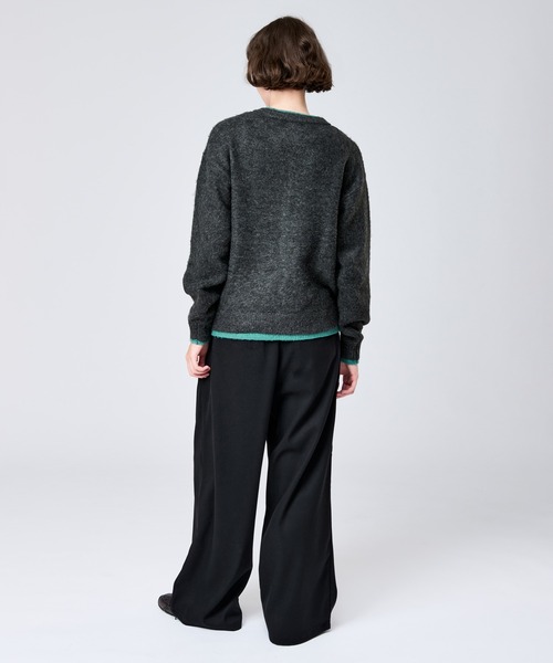 CREW NECK BRUSHED LAYERED CARDIGAN / クルーネックブラッシュド