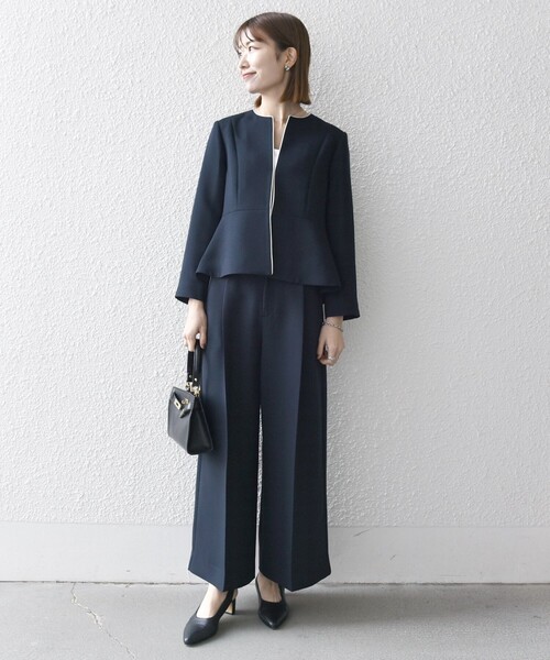 WEB限定】SHIPS any:〈洗濯機可能〉ダブルクロス ペプラム ノーカラー