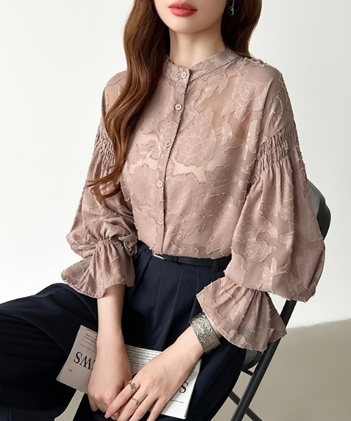 セール】前後2way ジャガードブラウス シアーシャツ フラワー