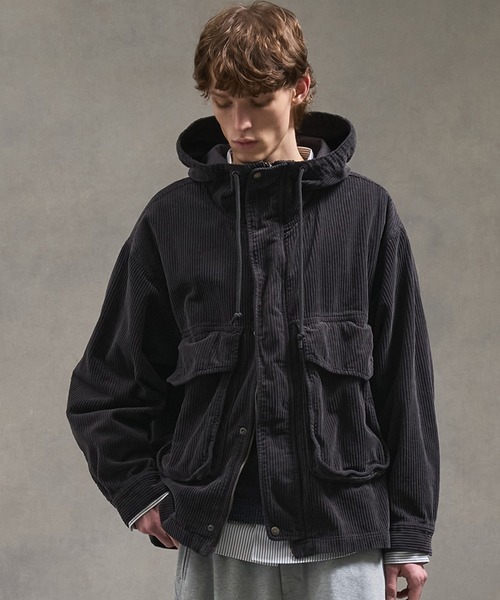 ガーメントダイコーデュロイフードブルゾン /防風性（ブルゾン