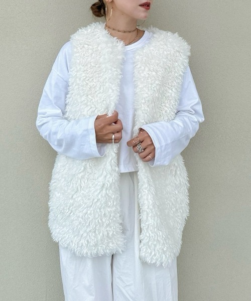 新色】《hideka select》プードルファーロングベスト / ミニマルシック