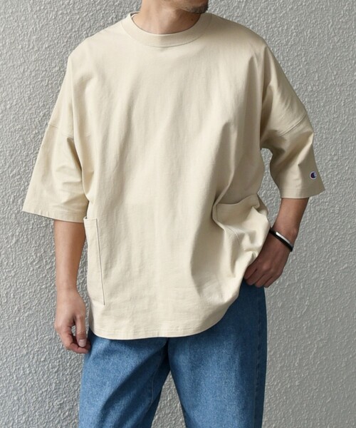 SHIPS any別注】Champion: ドルマン キャンプポケット Tシャツ 25SS