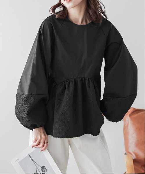 セール】ジャガードぺプラムトップス（Tシャツ/カットソー）｜La-gemme