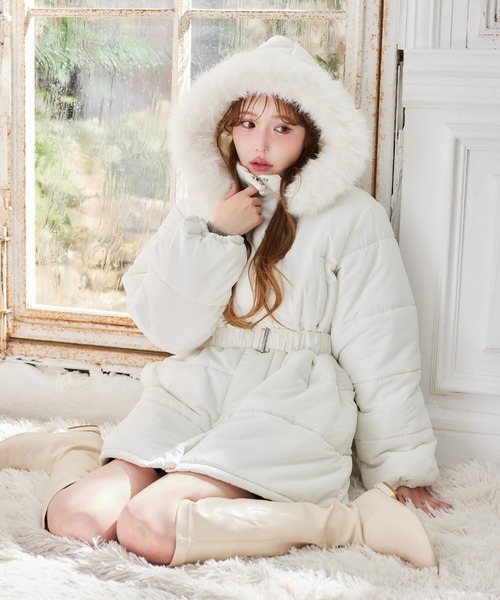 セール】フード付きミドルフェイクダウンコート（その他アウター