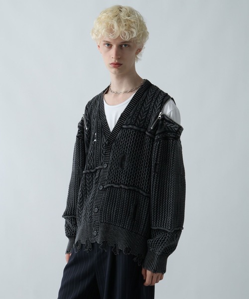 セール】BIGダメージZIPカーディガン(HARE)（カーディガン/ボレロ