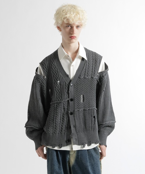 セール】BIGダメージZIPカーディガン(HARE)（カーディガン/ボレロ