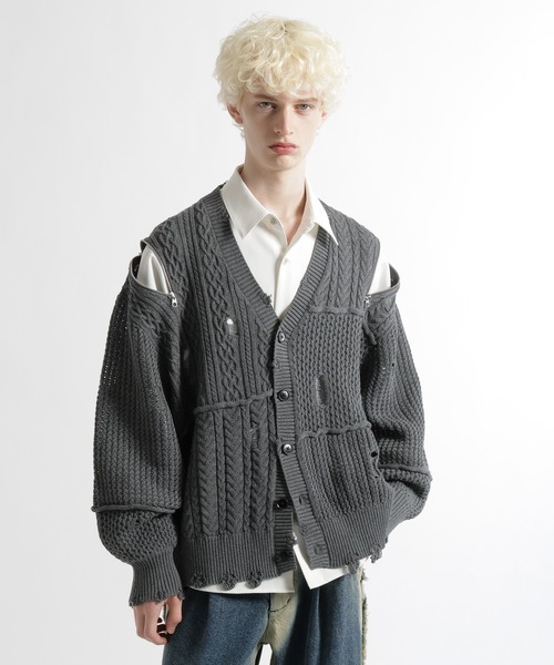 セール】BIGダメージZIPカーディガン(HARE)（カーディガン/ボレロ