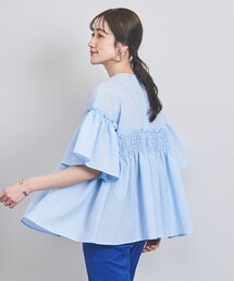 エアリージャカード シャーリング フレアスリーブ ブラウスを使った