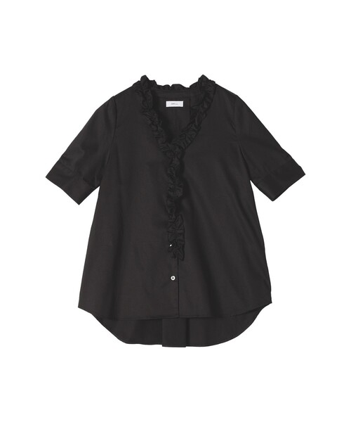 SHIPS any: 〈洗濯機可能〉コットン サテン フリル Vネック ショート
